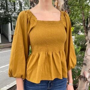Madewell Lucie Smock Peplum Square Neck Top. Antique Gold. Size S #831